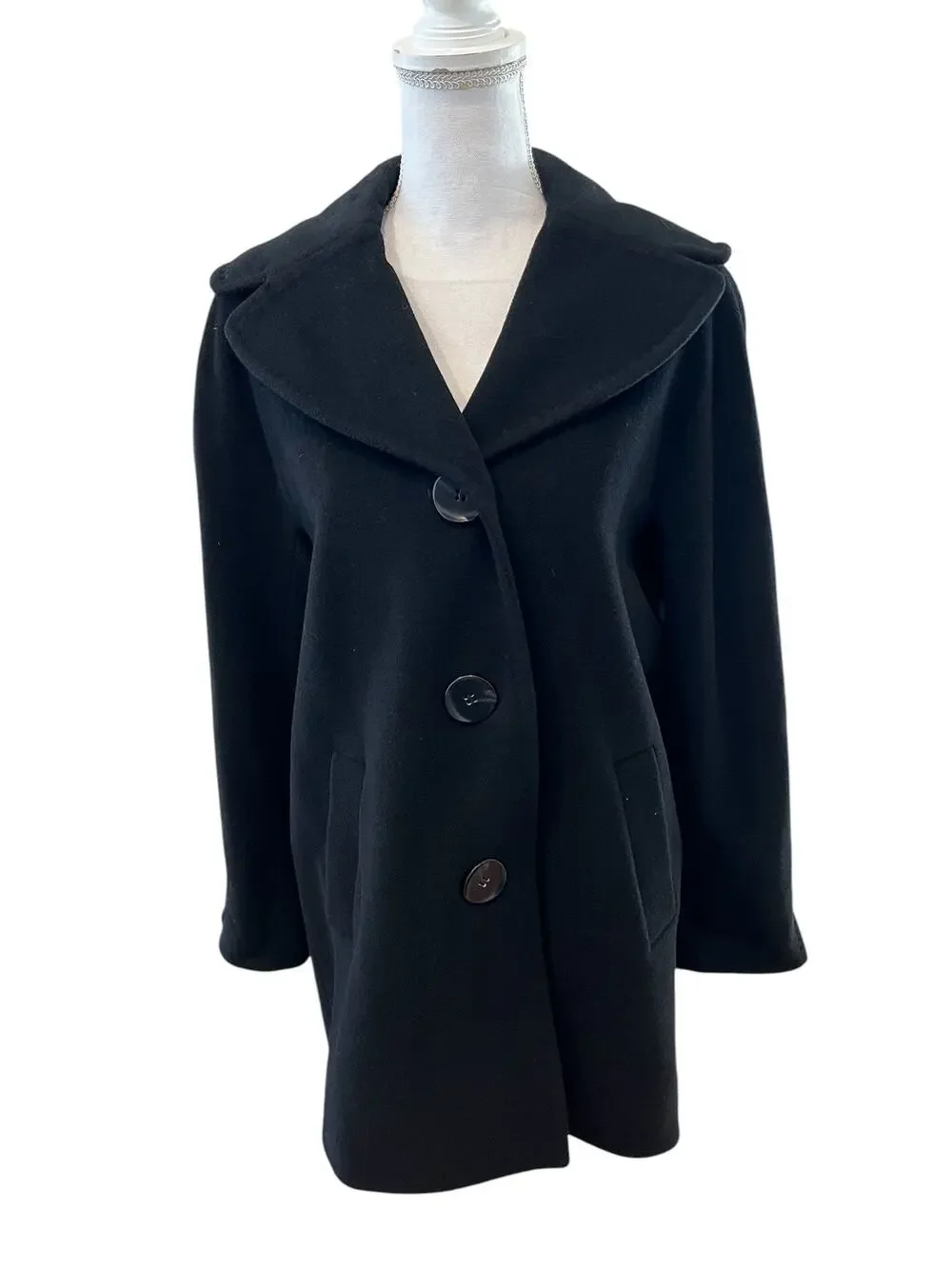 Ellen Tracy Stunning Classic Wool Blend Office Ready Coat Black 6